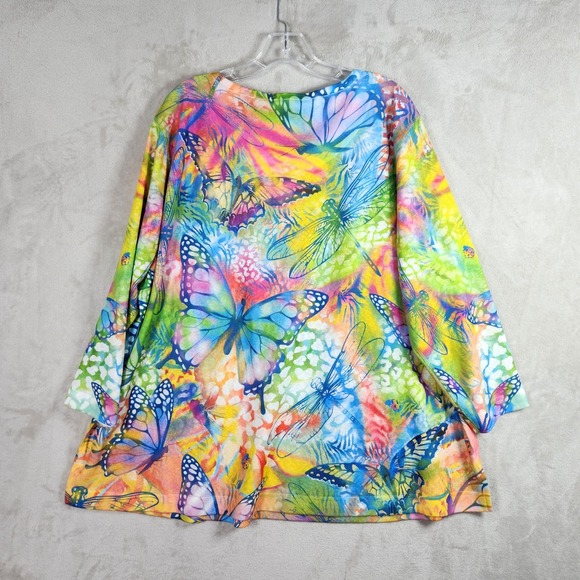 Ali Miles Womens 2X Butterfly Dragonfly Print 3/4 Sleeve Top Multicolor A15324TW - Picture 2 of 8